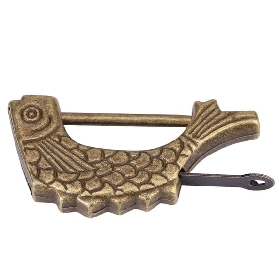 Rupoun Antique Fish Shaped Bronze Metal Padlock Old Chinese Lock For Drawer Jewelry Box, 2.3 inches / 5.9 cm Length, Vintage Collectible Key Driven Lock Zinc Alloy Construction[cite: 1]