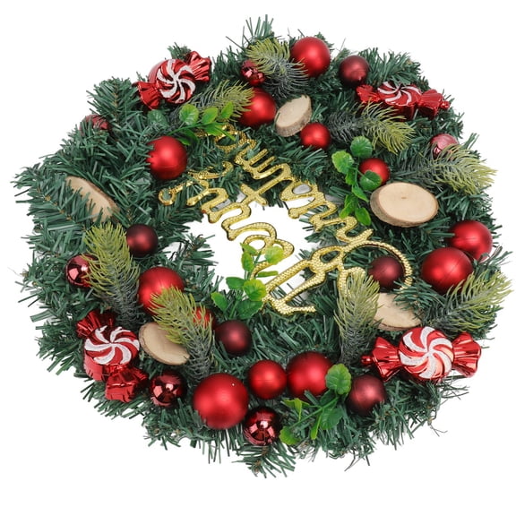 Rupoun Artificial Christmas Wreath for Front Door, 15.75 inches / 40 cm Red Candy Christmas Garland with Pine Needles for Holiday Home Mall Decor