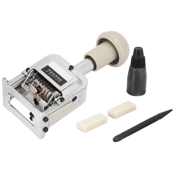 Rupoun Automatic Transposition Numbering Machine 7-Digit Rubber Stamp Office Equipment School Supplies Coding Marking Tool with Ink Pen and Sponge Pads (5.91 in / 15 cm)