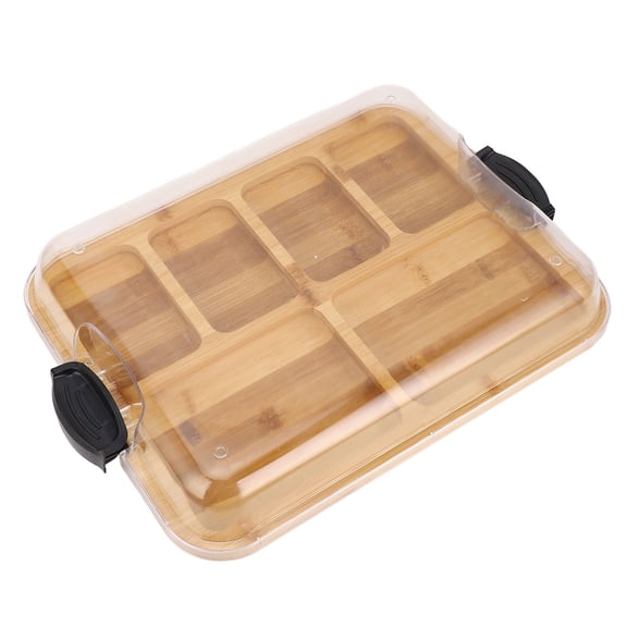 Rupoun Bamboo Charcuterie Board with Clear Locking Lid, Dual Sided Wood Cheese Serving Tray with Built-in Compartments for Picnics and Parties, 14.2 x 11 Inches / 36 x 28 cm