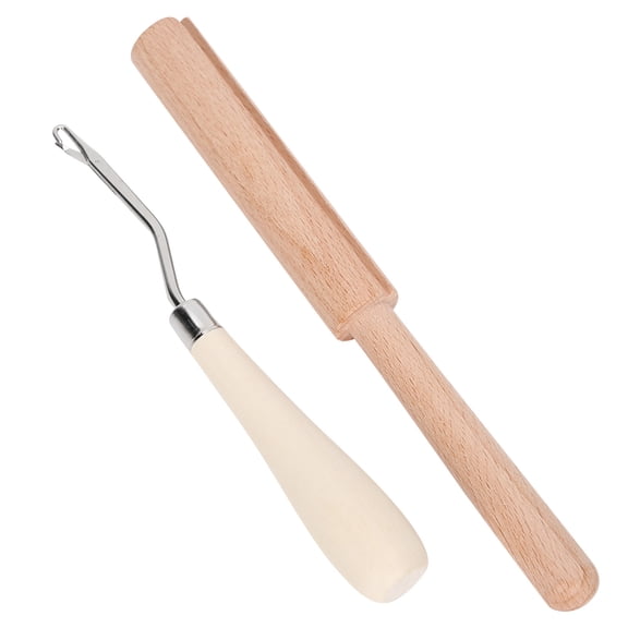 Rupoun Bent Latch Hook Tool DIY Hand Made Carpet Crochet Needle Wooden Thread Cutter Set