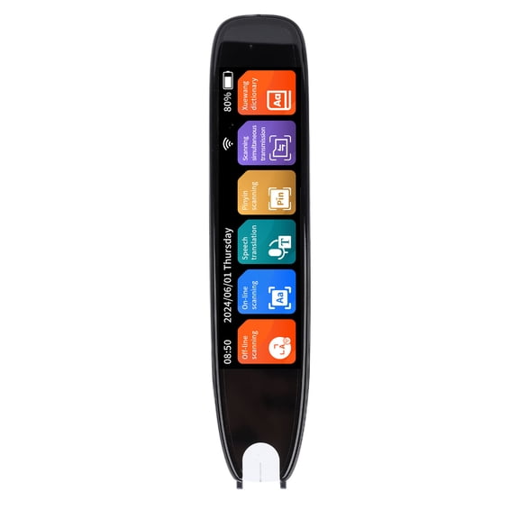 Rupoun Black Translator Pen, 3.69 Inch IPS Touch Screen Instant Voice Translation Device, 142 Languages Online & 10 Offline, 820mAh Battery OCR Scan Reader Pen for Dyslexia