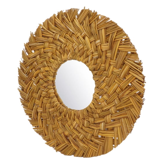 Rupoun Bohemian Straw Weaving Wall Mirror, Round Decorative Hanging Mirror, 15.7 inches / 40 cm, Gold