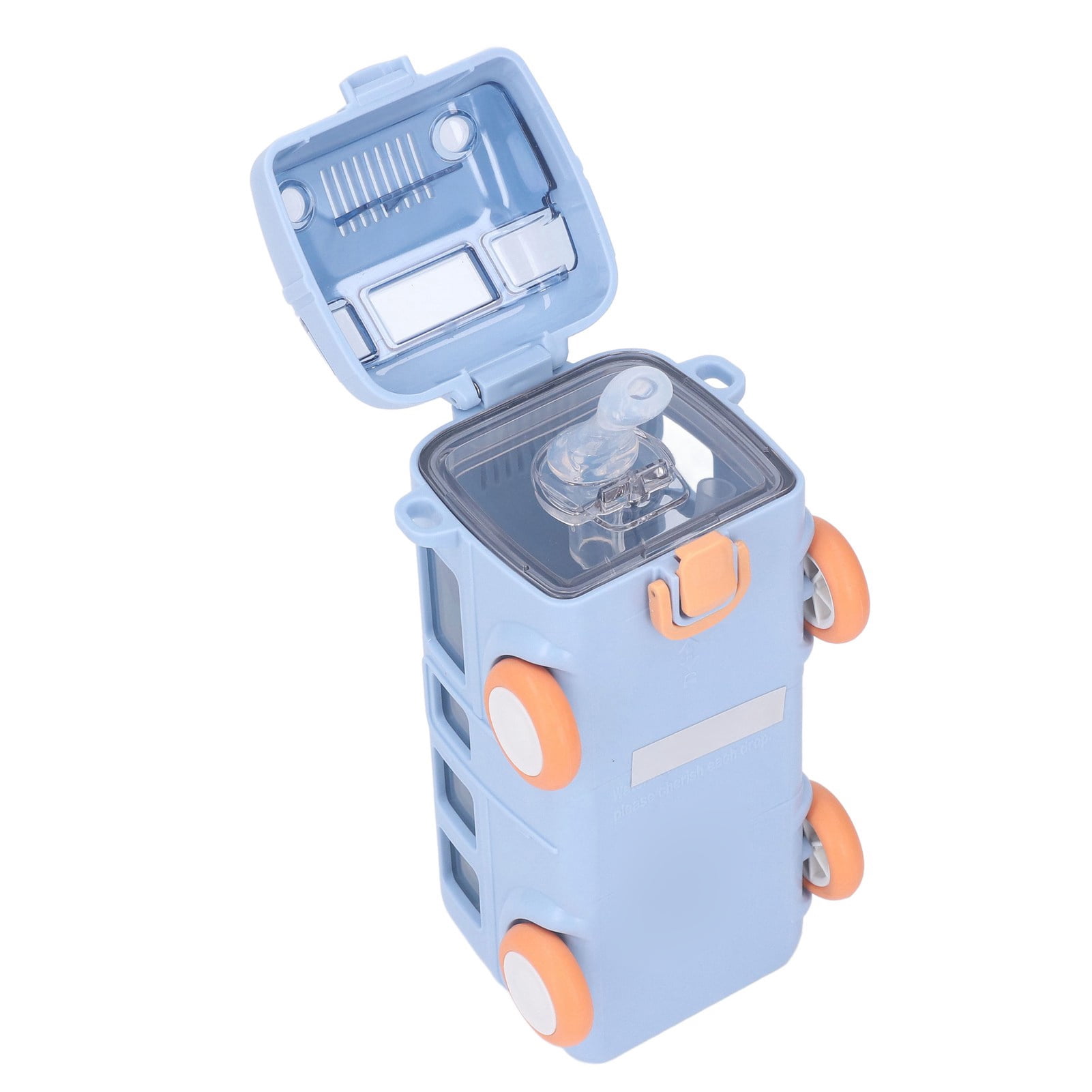 Rupoun Bus Shape Water Bottle with Straw Cute School Bus Portable Leak Proof Tritan Water Cup For Toddler Travel Blue 16.9 oz / 500ml