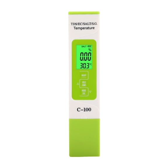Rupoun C-100 5 in 1 Salinity TDS EC Seawater Tester, Professional Multifunction Water Quality Tester with Backlight for Pool and Pond (6.3 x 1.3 x 0.6 inches / 15.9 x 3.4 x 1.6 cm)