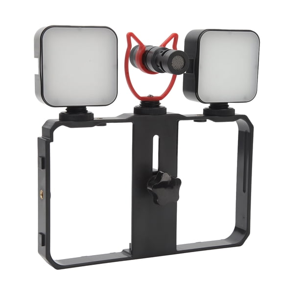 Rupoun Camera Cage Live Kit with Fill Light Microphone & Windproof Cover - All-in-One Smartphone Video Rig for Vlogging & Live Streaming (15.7 oz / 446 g)