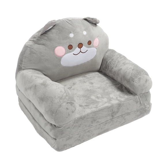 Rupoun Cartoon Animal Kids Folding Sofa Soft Foldable Baby Sofa Portable Toddler Couch for Reading Watching TV Relaxing Cute Grey Shiba Inu 2 Fold Design