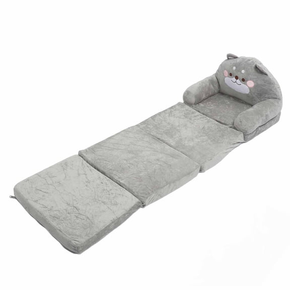 Rupoun Cartoon Animal Kids Folding Sofa Soft Foldable Baby Sofa Portable Toddler Couch for Reading Watching TV Relaxing Cute Grey Shiba Inu 4 Fold Design