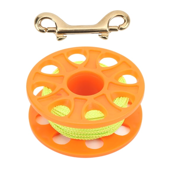 Rupoun Cave Dive Reel Fluorescent Green Line Plastic Copper Double Ended Hook 30m / 98.4ft Cable Length Finger Spool Guide For Scuba Technical Diving Orange
