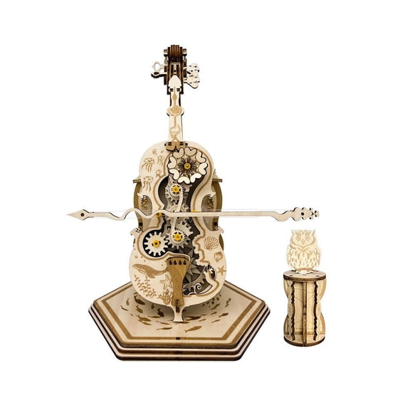 Rupoun Cello Music Box Kit 3D Wooden Puzzle for Adults, 177 Pieces DIY Assembly Mechanical Musical Model Desk Decoration Holiday Gift, Brown