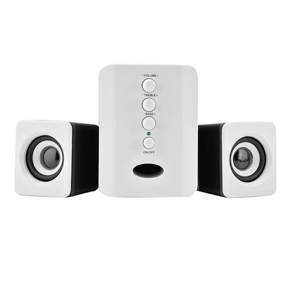 Rupoun Computer Speakers, 2.1 Channel Wired Subwoofer System with Mini Desktop Soundbar, Superior Bass for PC, Laptop, and Smartphone, White