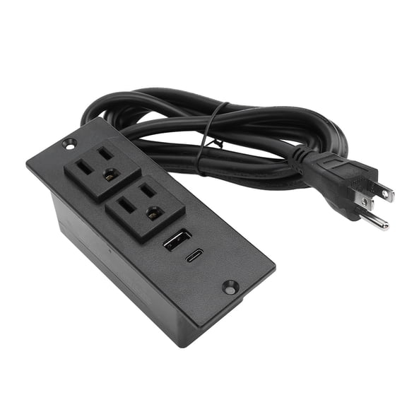 Rupoun Conference Recessed Power Strip Table Socket Furniture Outlet with PD 20W Fast Charging, 2 USB Ports, and 1.5m (4.9ft) Power Cord for Home and Office Desktops, Flush Mount, Black
