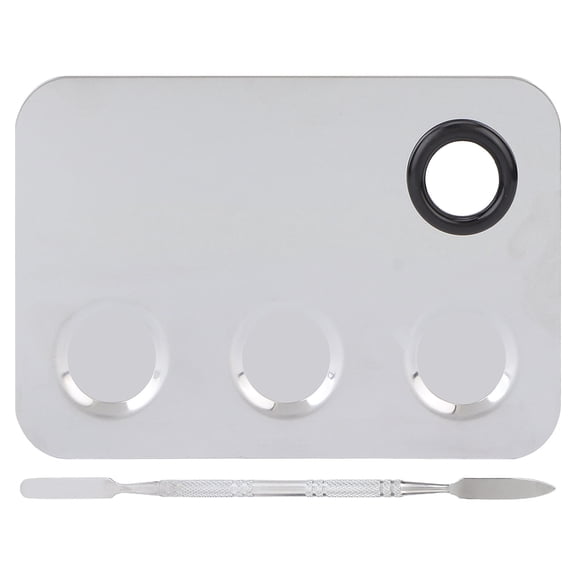 Rupoun Cosmetic Mixing Plate Stainless Steel Makeup Professional Rectangle Shape Slotted Pigment Blending Palette With Spatula Tool For Foundation Eyeshadow Art 6.69 inches / 17.00 cm