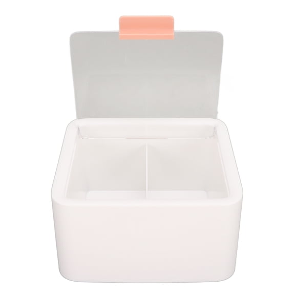 Rupoun Cotton Pad Holder 2 Grid Dustproof Lightweight Makeup Organizer Dispenser Container with Transparent Lid for Vanity (6.30 inches / 16 cm)