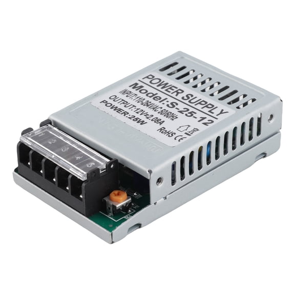 Rupoun DC 12V 25W 2.08A Switching Power Supply Transformer for Light Box LED Strip Security Camera System, Compact AC to DC Converter Module, Aluminum Alloy Shell, Industrial Power Adapter