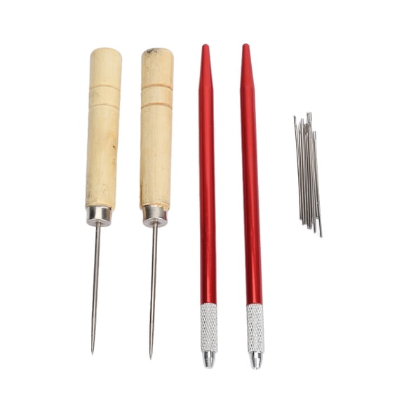 Rupoun DIY Doll Hair Rooting Tool Kit Copper Rod Wooden Handle Awl Reroot Rehair Accessories (10 Needles, 2 Awls, 2 Handles) for Custom Doll Wigs and Creative Crafting Projects