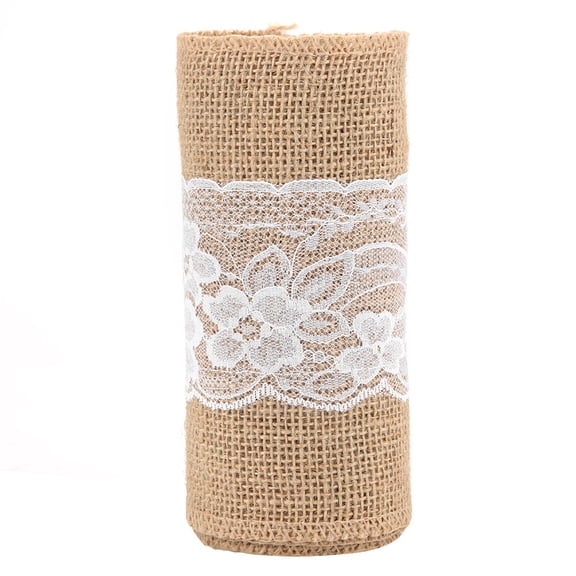 Rupoun DIY Lace Burlap Ribbon Hessian Jute Belt Strap with Plum Lace Wedding Cloth Decoration 8.9ft / 2.7m Length 5.9in / 15cm Width for Home Crafts Party Events Gifts Packaging