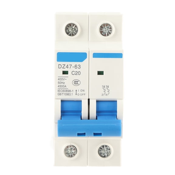 Rupoun DZ47-63 2 Pole Mini Circuit Breaker Cutout Switch Breaker 400VAC 20A Overload Protection (3.15 inches / 8 cm)[cite: 1]
