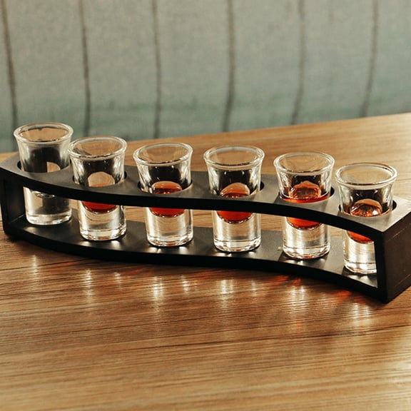Rupoun Desktop Bamboo 6 Bottles Wine Cup Rack Glass Holder Display Shelf Organizer for Kitchen Bar Countertop S-Shaped Black