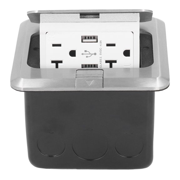 Rupoun Desktop Socket 20A Bounce Design Table Connection Box, Recessed Concealed Outlet Power Strip with 2 USB Ports, Stainless Steel, 110V 2500W, Silver, 5.12 inches / 13.00 cm