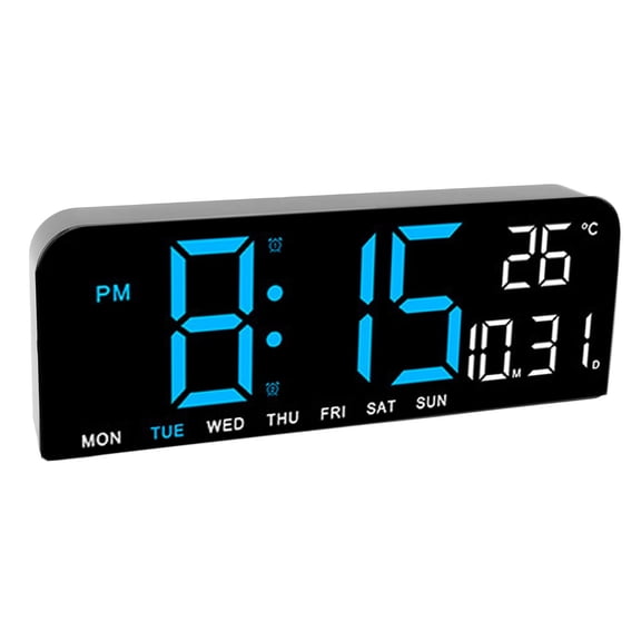 Rupoun Digital Alarm Clock Large LED Display Desk Wall Clock with Temperature Date Week Display Adjustable Brightness 12 24H Display for Home Bedroom Office Blue (11.81 inches / 30 cm)