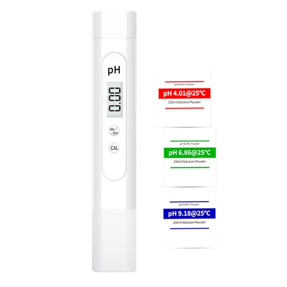 Rupoun Digital PH Meter Acidimeter Tester LCD Display Acidity Water Quality Testing Measurement Range 0.00-14.00PH Portable High Precision Calibration Pen 5.9 inches / 15 cm White