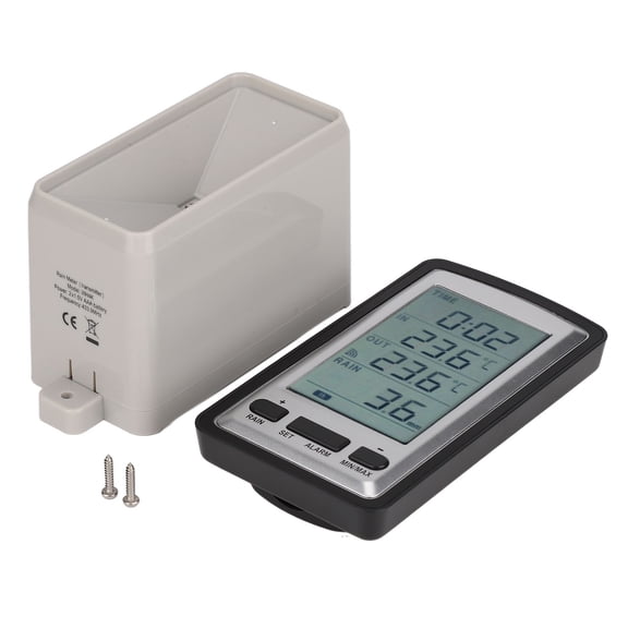 Rupoun Digital Wireless Rain Gauge Meter Weather Station with Remote RCC Transmission and Indoor Outdoor Temperature Monitor, 19.0 Inches / 48.2 cm Depth
