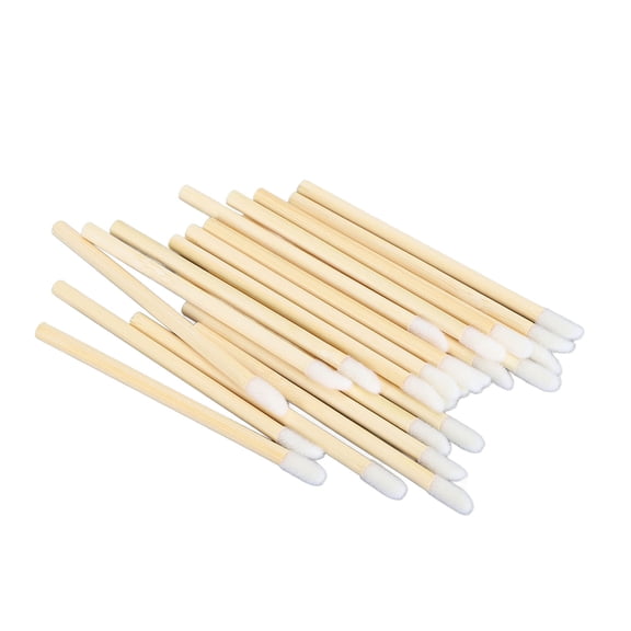 Rupoun Disposable Bamboo Handle Lip Brush Makeup Applicator Wand Tool Set, 100 Pieces, Portable Cosmetic Tool for Flawless Gloss and Lipstick Application, 5.51 inches / 14 cm Length