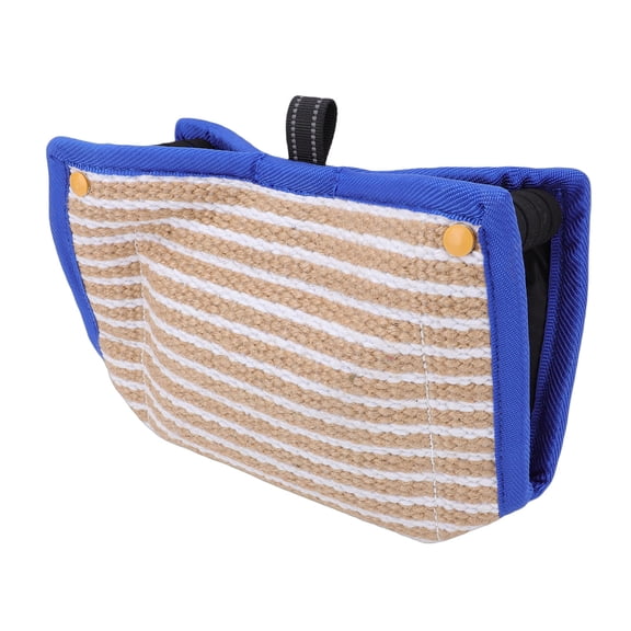 Rupoun Dog Bite Wedge Safe Biting Pad with 2 Strong Handles, Enduring Linen Tug Toy for Medium and Large Dogs, Interactive Play and Training (Blue Edge, 8.27 in / 21 cm)
