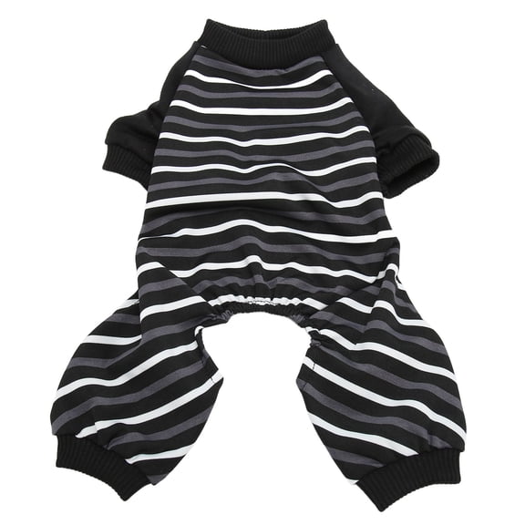 Rupoun Dog Pajamas Warm Comfortable Stretchy 4 Legs Striped Jumpsuit for Small Dogs Cats Sleeping Wear L Size, Gray/White Striped Pattern (Length 15 inches / 38.1 cm)