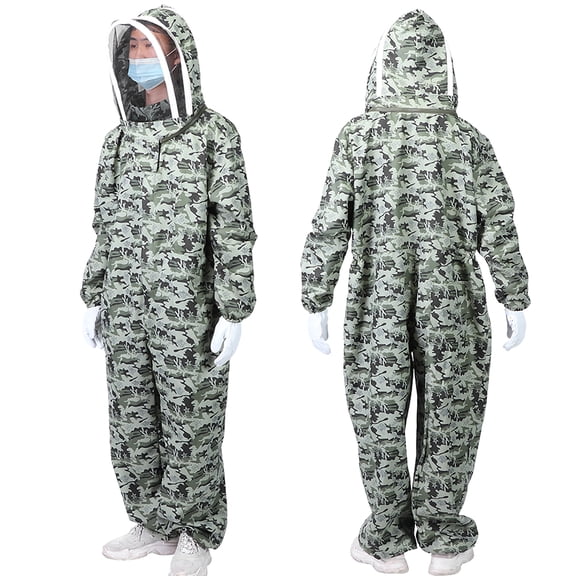 Rupoun Double Zippers One Piece Bee Suit Protective Clothes with XXL Gloves Non Encapsulated Gas Tight Suits 1 Count