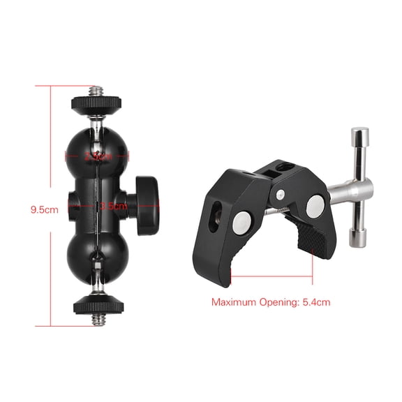 Rupoun Dual Ballhead Arm Super Clamp Mount Multi-functional Adapter for DSLR Camera Monitor LED Video Light (5.8 inches / 14.8 cm)