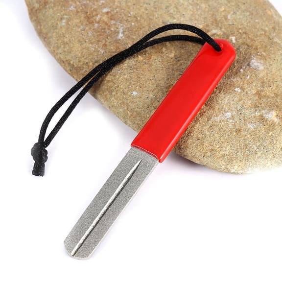 Rupoun Dual Grooving Hook Sharpening Files Red Fishing Hook Stone Two-Sided Honing Tool Portable Metal Tackle Accessory (3.9 inches / 10 cm)