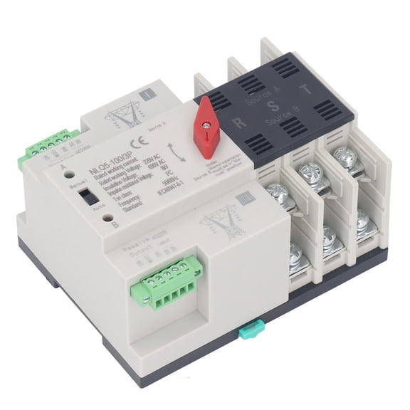 Rupoun Dual Power Automatic Transfer Switch 3P 63A Fast Switching Control Switch Silver Contact AC 220V for Safety Power Distribution Mini ATS, 5.9 inches / 15 cm