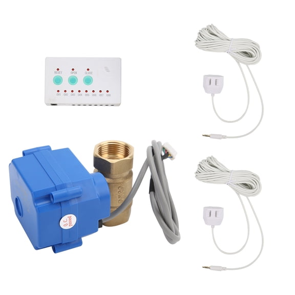 Rupoun DualWay Water Leaking Detection System Kit Alarm Sensor Single Brass Ball Valve EU Plug 11.02 inches / 28 cm