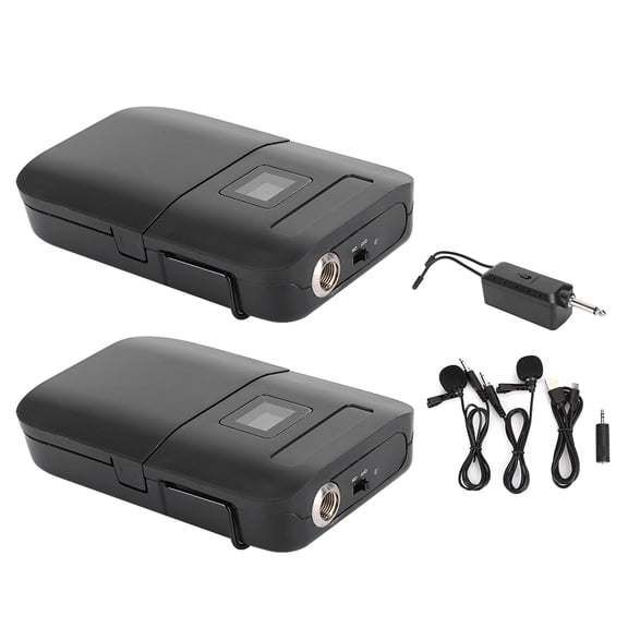 Rupoun E8 Universal Wireless Clip-on Lapel Tie Microphone Set, Portable Dual Channel VHF System with 164ft Range, Includes 18650 Lithium Battery