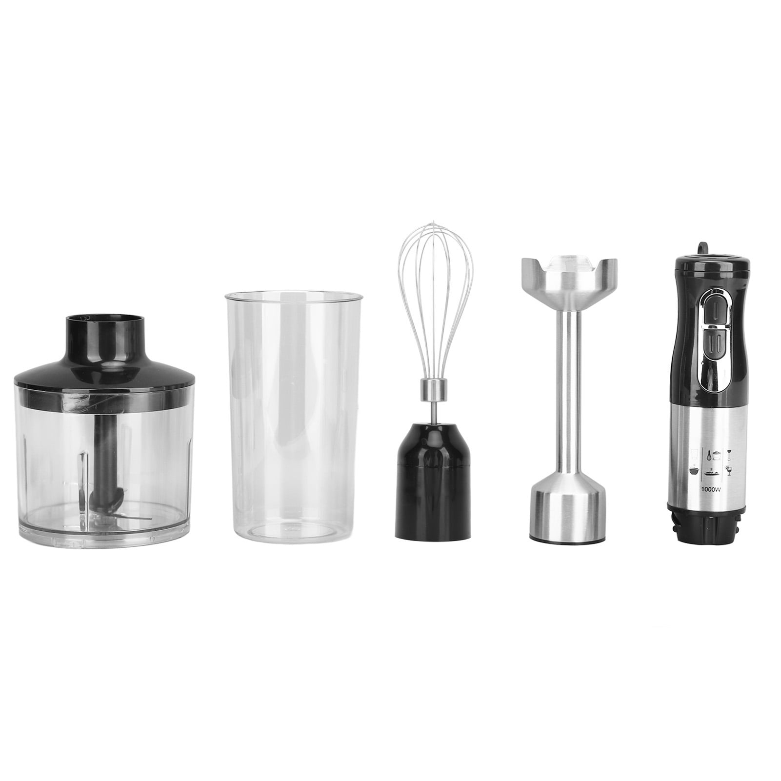 Rupoun Electric 4-in-1 Hand Blender Immersion Eggbeater Whisk Mixer Meat Mincer Kitchen Tool, 1000W High Power, 220V EU Plug, Stainless Steel, Black