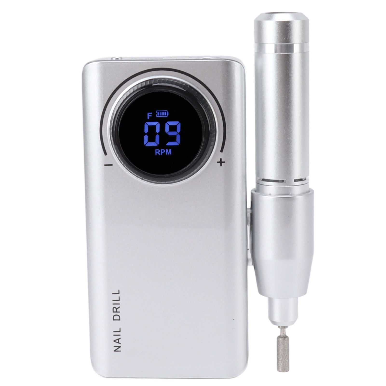 Rupoun Electric Nail Drill Machine 35000RPM Rechargeable Efile Nail Polishing Grinding Equipment with LED Display Portable Professional Salon Set Silver (8.66 inches / 22 cm)