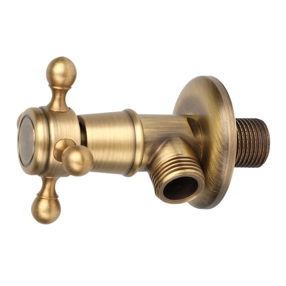 Rupoun European Antique Brass Triangle Angle Valve For Bathroom And Kitchen Use Wall Mounted Hardware Universal Hot Cold Water Control Valve Plum Hand Wheel 4.72 Inches / 12 cm Length