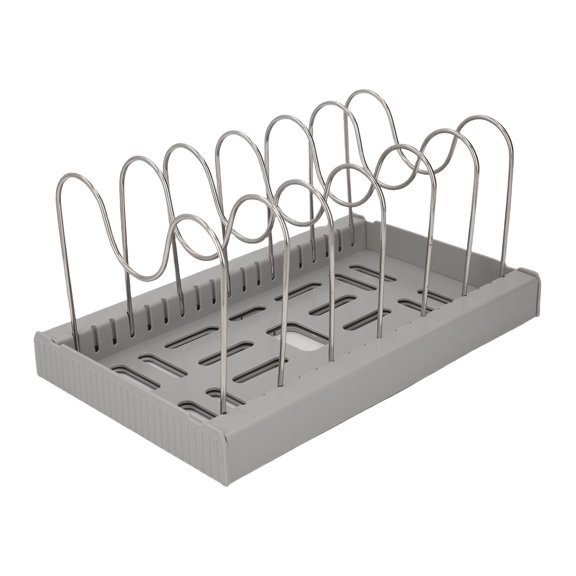 Rupoun Expandable Pot and Pan Organizer Minimalist Punchless Stainless Steel Space Saving Pot Lid Holder for Kitchen Cooking Utensils Racks Grey (22.4 inches / 57 cm Unfolded)