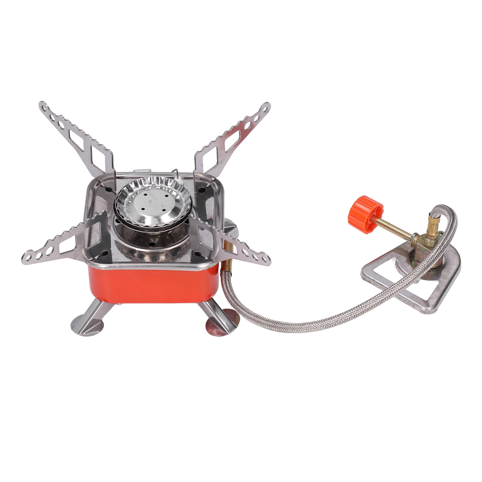 Rupoun Foldable Camping Stove Portable Stainless Steel Aluminum Alloy Backpacking Gas Stove Small Square Burner for Hiking Picnic Outdoor Cooking Equipment Silver Orange 4.72 inches / 12 cm
