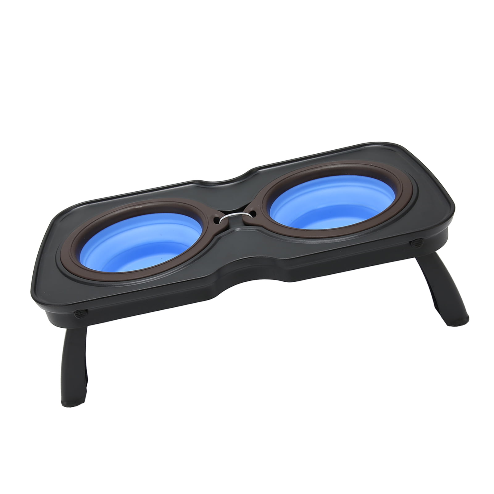 Rupoun Foldable Elevated Dog Bowls Portable Double Raised Feeding Station with Stand for Outdoor Camping Travel, Large Blue (16.9 in / 43 cm)