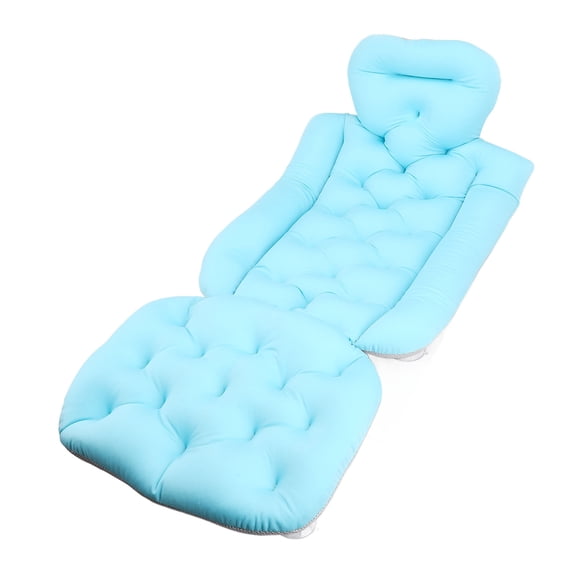 Rupoun Full Body Bath Pillow Blue Lengthened Adult Bath Mat for Head Neck Support with Suction Cups 39.37 in / 100 cm Ergonomic Spa Cushion