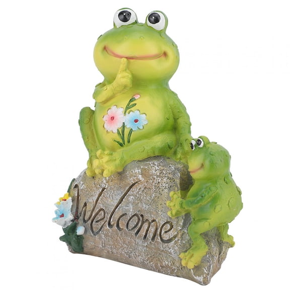 Rupoun Garden Frog Statue Mother and Child Sitting on Stone Eco-Friendly Resin Lawn Ornament Outdoor Courtyard Animal Figurine Decoration, 7.1 inches / 18 cm