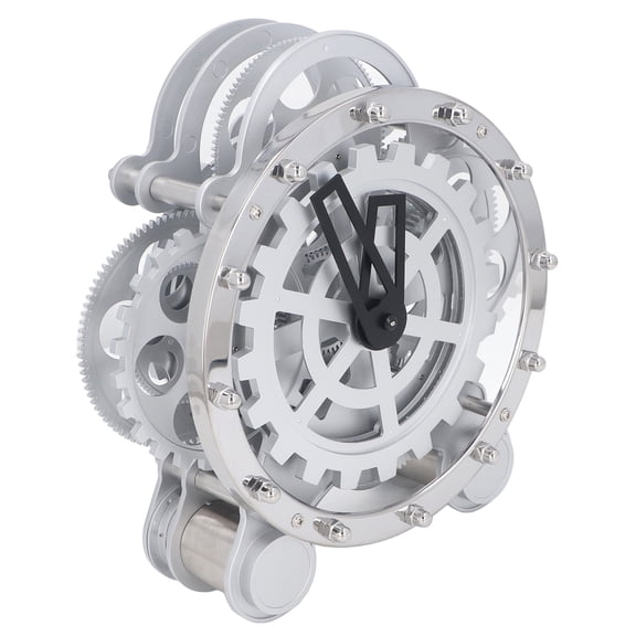 Rupoun Gear Clock Double Foot Stand Gear Rotating Clock Stainless Steel Vintage Industrial Mechanical Clock Table Decoration for Living Room