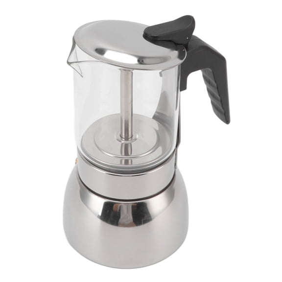 Rupoun Glass Moka Pot Stainless Steel Heat Resistant Portable Classic Italian Stovetop Espresso Maker For Home And Cafe 300ML 10.1oz Capacity Coffee Brewer
