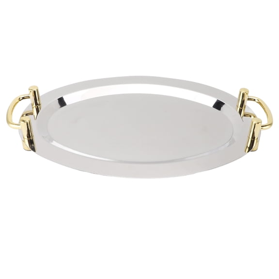 Rupoun Gold Handle Stainless Steel Oval Serving Platter, 18.11 inches / 46 cm Large Metal Dinner Tray for Hotel Buffet