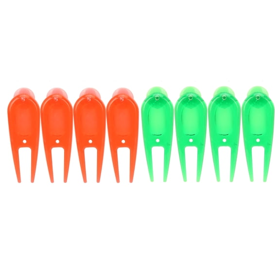 Rupoun Golf Divot Repair Tool Set PE Plastic Pitch Fork and Ball Marker Kit Lightweight Putting Green Accessories 8 Pack Red and Green (16 Pieces Total)