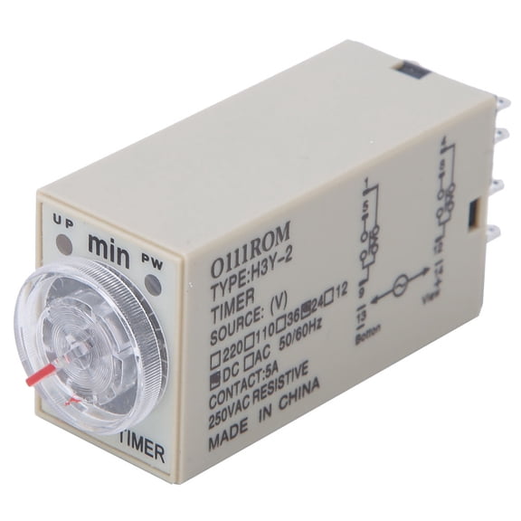 Rupoun H3Y-2 8-Pin Automatic Time Delay Relay 24VDC, High Precision Dial Control Electrical Timer Switch Component for Lighting Panels and HVAC Units (0-10 Minutes / 0-10 min, 1 Count)