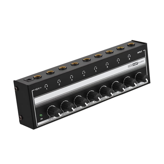 Rupoun HA800 8-Channel Headphone Amplifier Audio Amp Ultra-Compact Mini Stereo AMP with Power Adapter (UK Plug, Black)